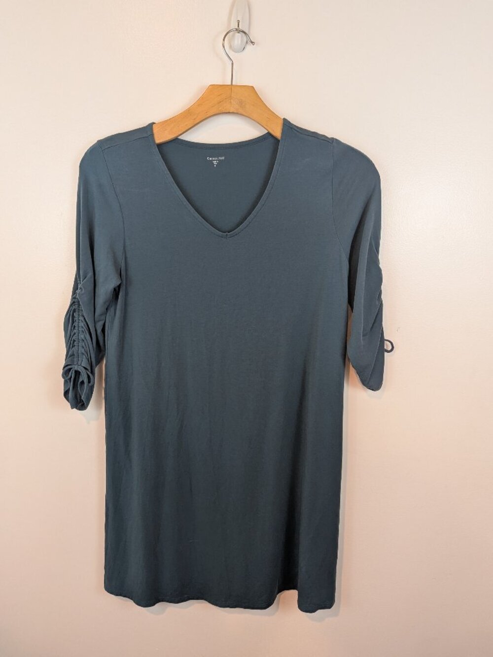 Garnet Hill V-Neck Tie-Sleeve Dress in Teal, Sz M